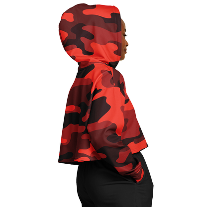 Cropped Hoodie For Women | Scarlet Red & Black Camouflage