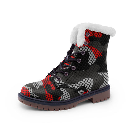 Snow Camo Boots | Red, Black, and Gray Pixel Camouflage