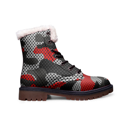 Snow Camo Boots | Red, Black, and Gray Pixel Camouflage