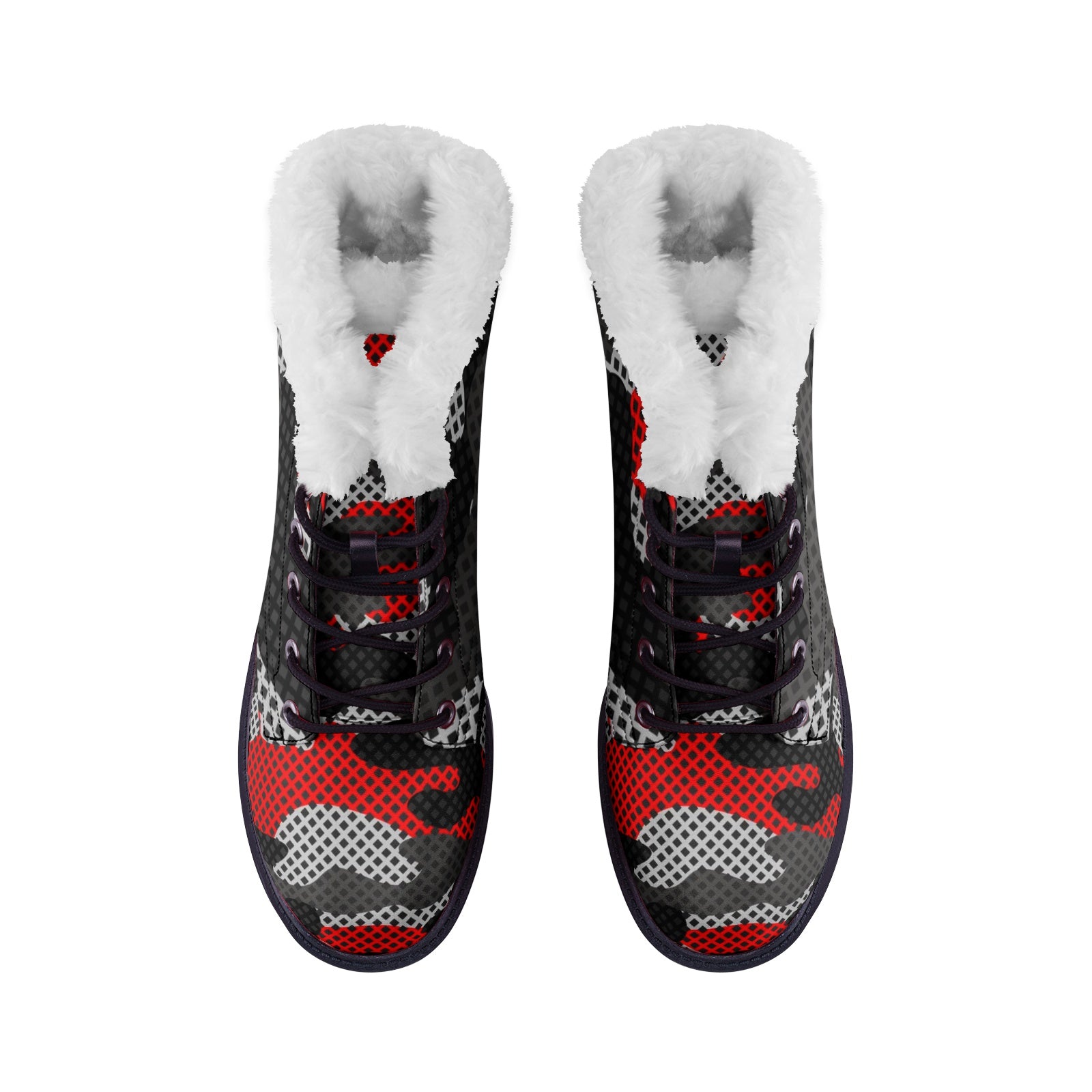 Snow Camo Boots | Red, Black, and Gray Pixel Camouflage