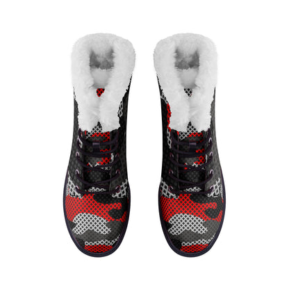 Snow Camo Boots | Red, Black, and Gray Pixel Camouflage