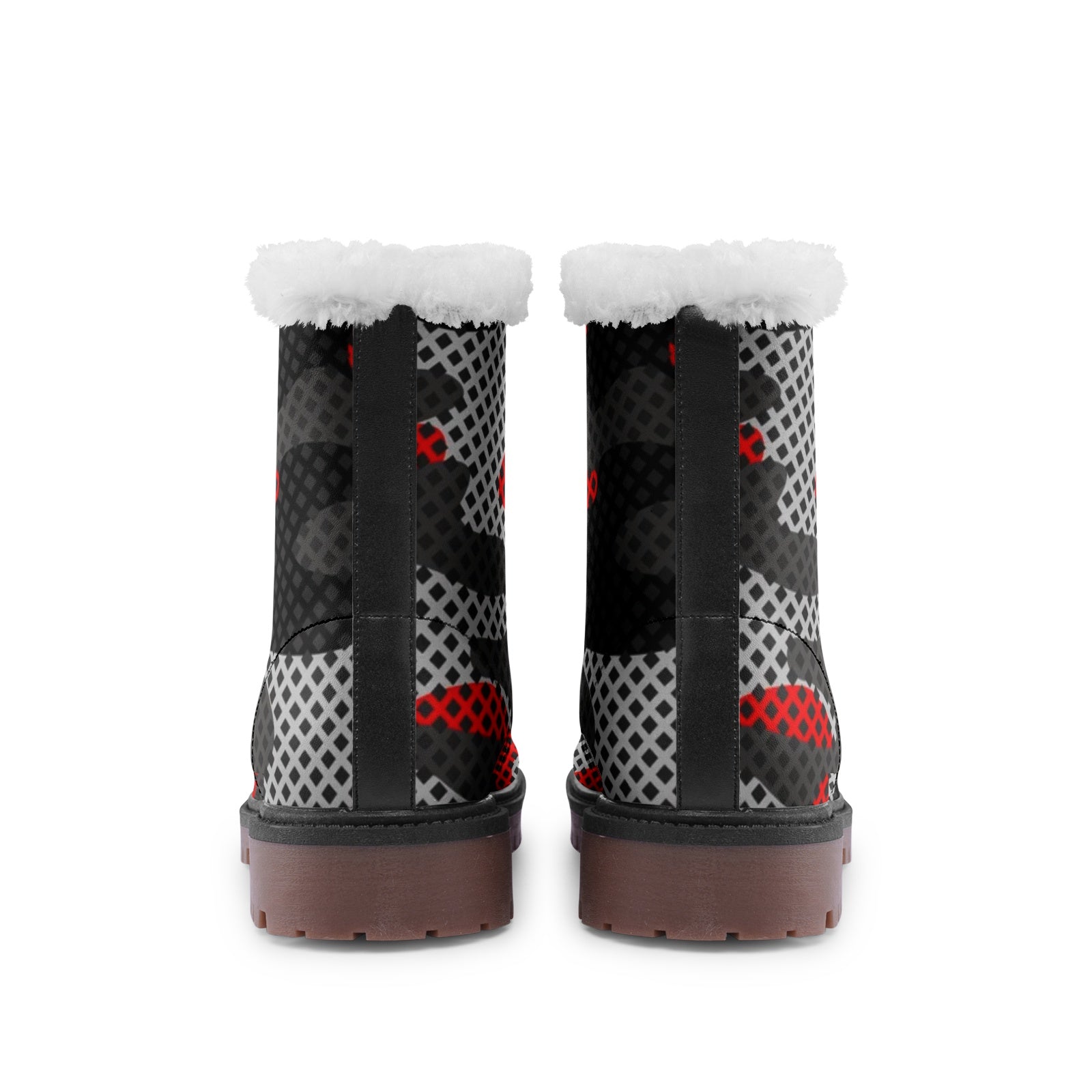 Snow Camo Boots | Red, Black, and Gray Pixel Camouflage