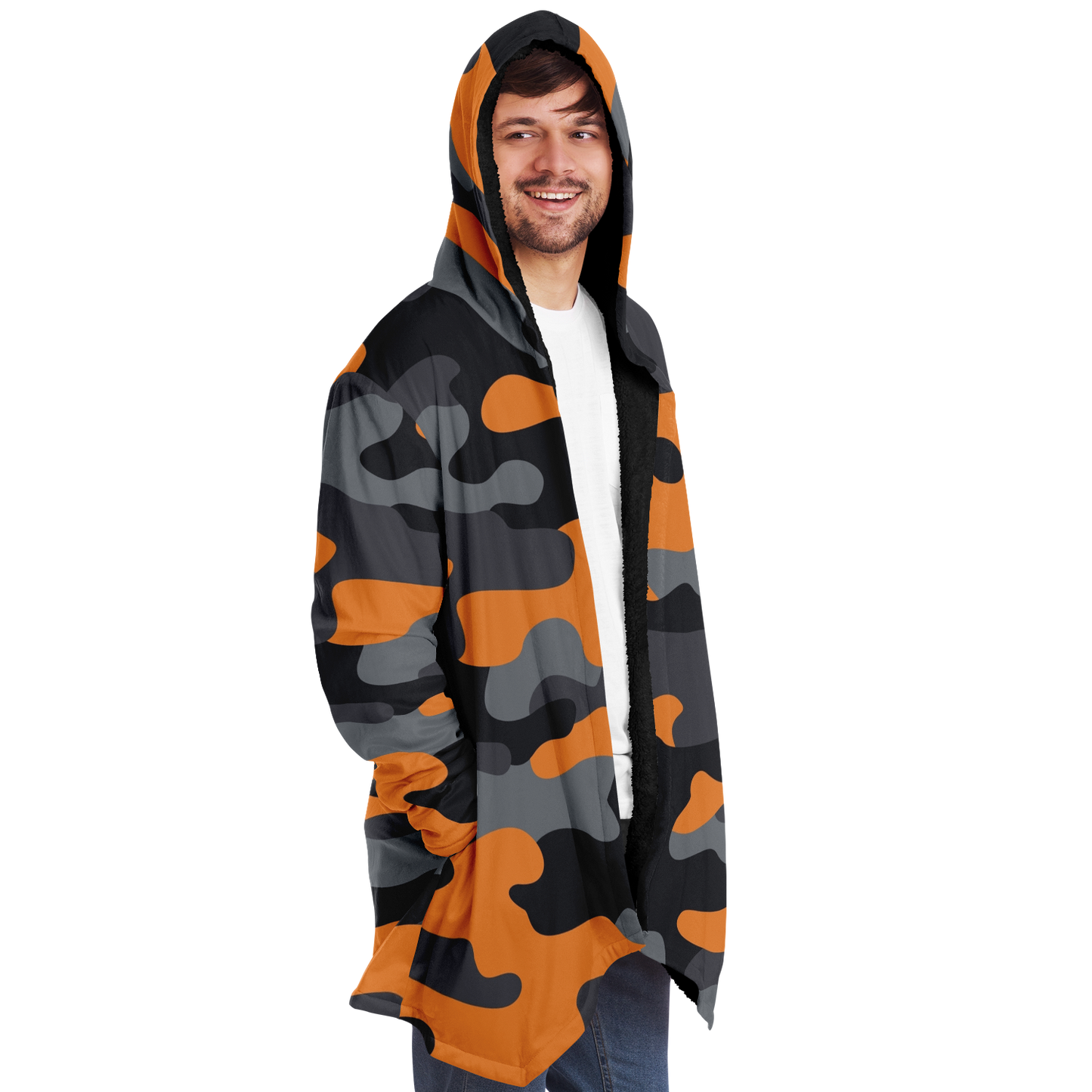 Camo Cloak | Orange, Black, & Gray Camouflage | Microfleece