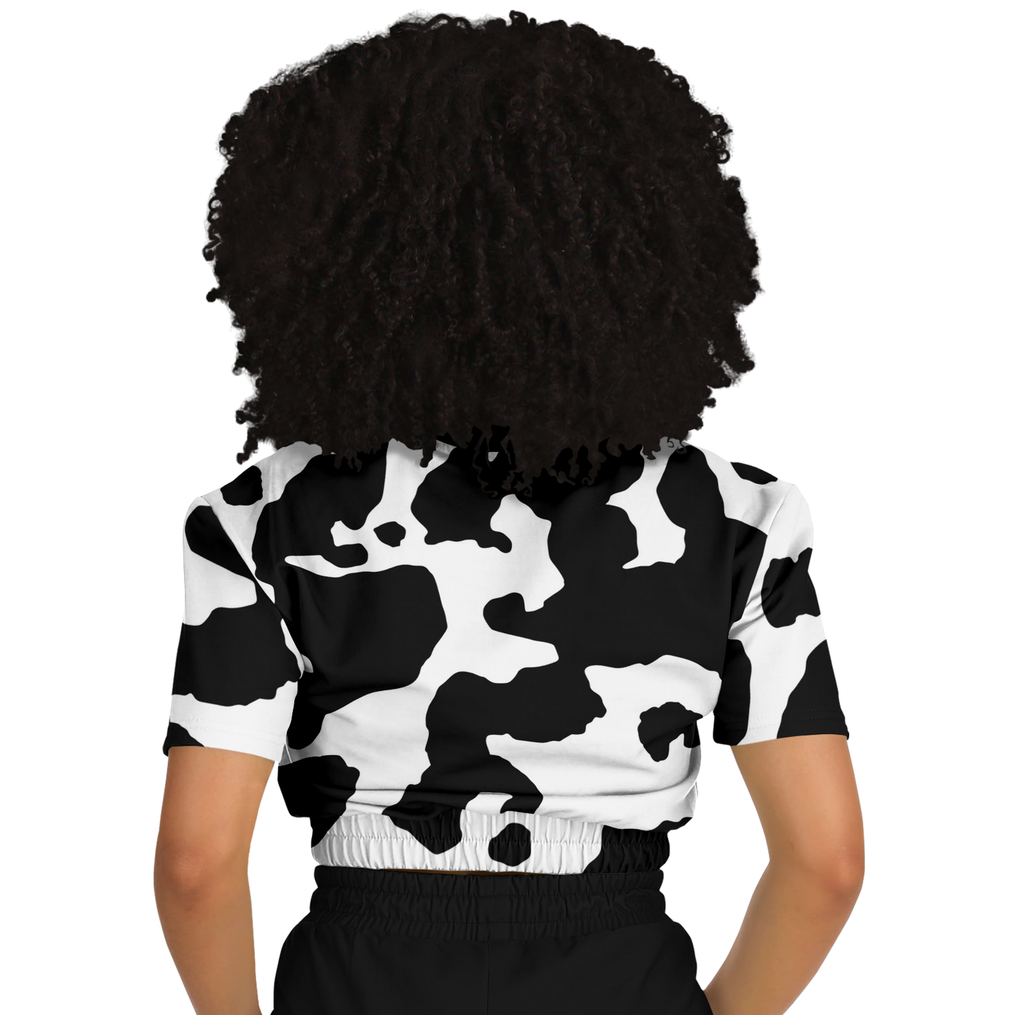 Camo Crop Top Sweatshirt | Black & White Cow Camouflage