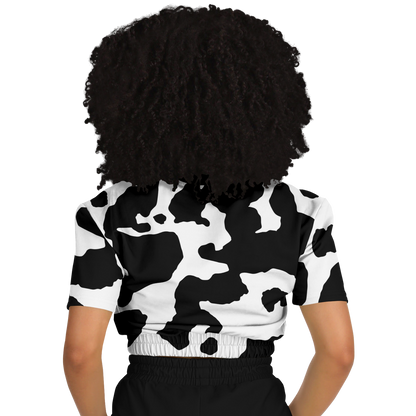 Camo Crop Top Sweatshirt | Black & White Cow Camouflage