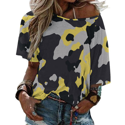 Off The Shoulder Top | Yellow, Black & Silver Camouflage