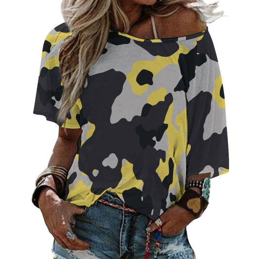 Off The Shoulder Top | Yellow, Black & Silver Camouflage