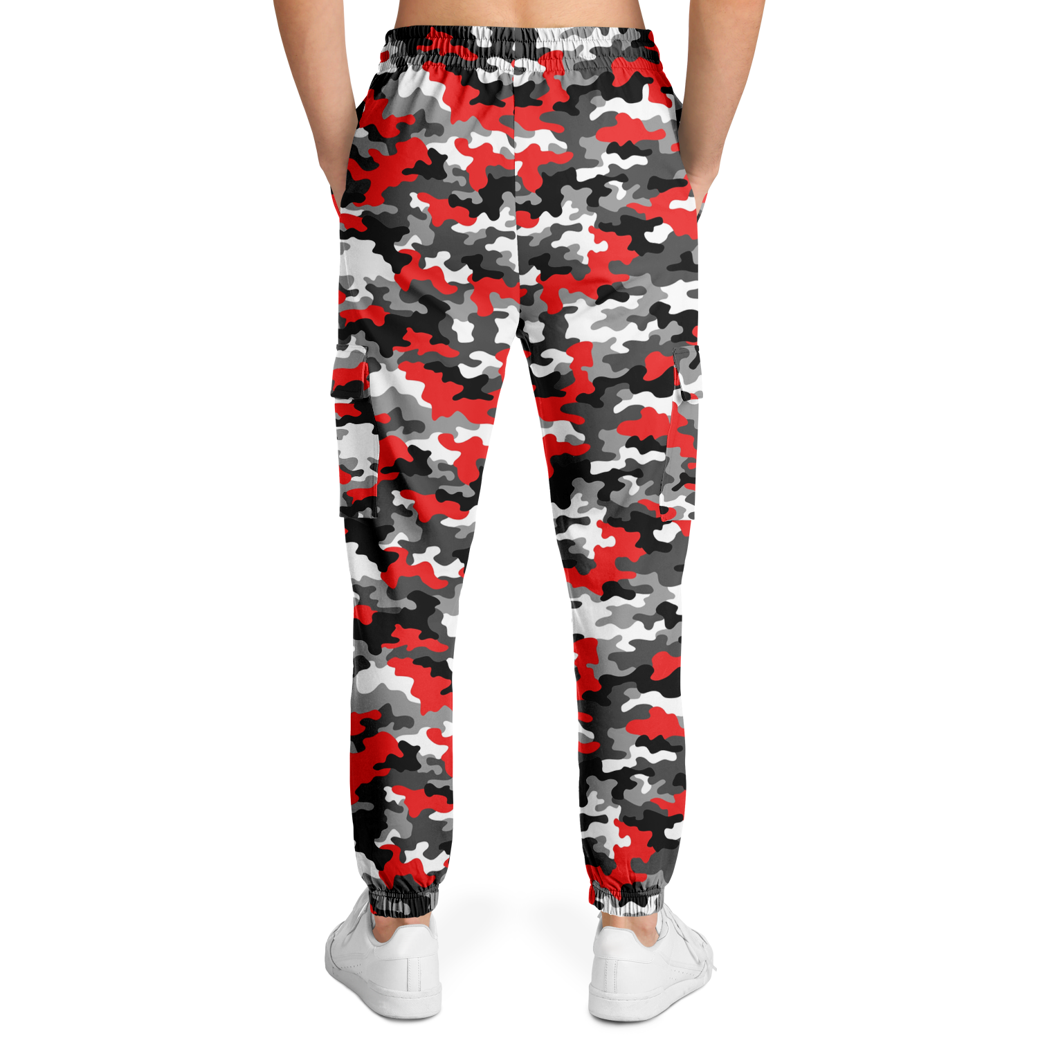 Red Camo Cargo Pants | Mixed Gray, Black, and White | Unisex