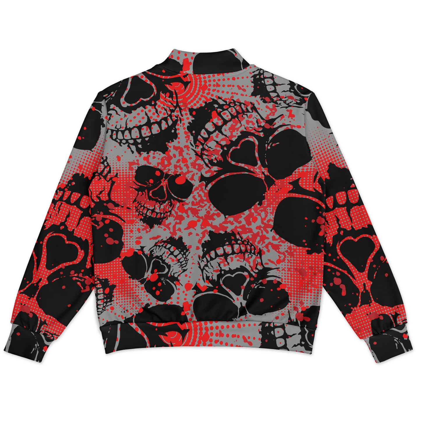 Baseball Jacket | Grunge Skulls Print in Red & Black | Unisex