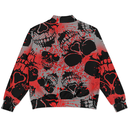 Baseball Jacket | Grunge Skulls Print in Red & Black | Unisex