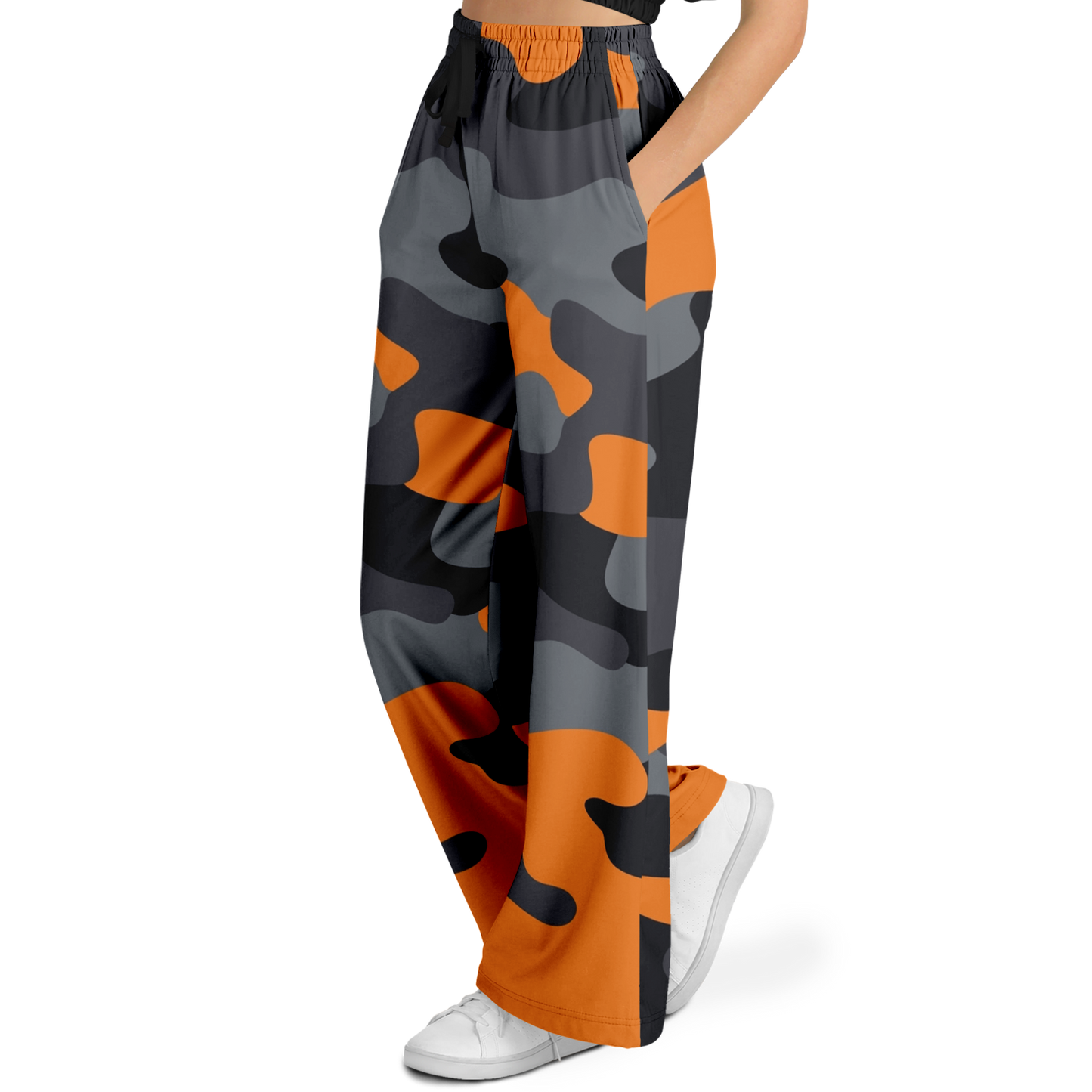 Camo Wide Leg Pants | Orange, Gray & Black Camouflage