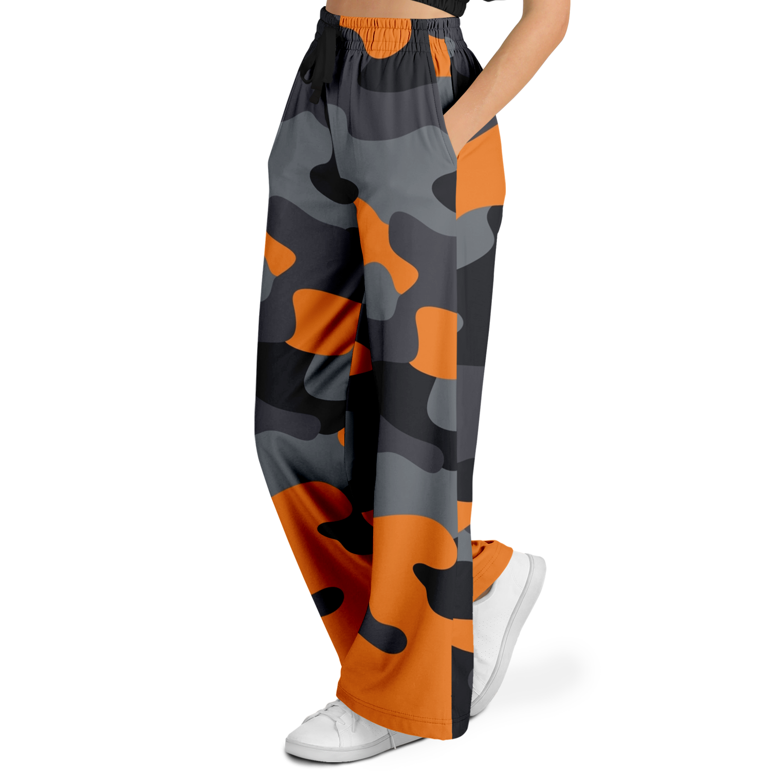 Camo Wide Leg Pants | Orange, Gray & Black Camouflage