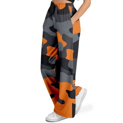 Camo Wide Leg Pants | Orange, Gray & Black Camouflage