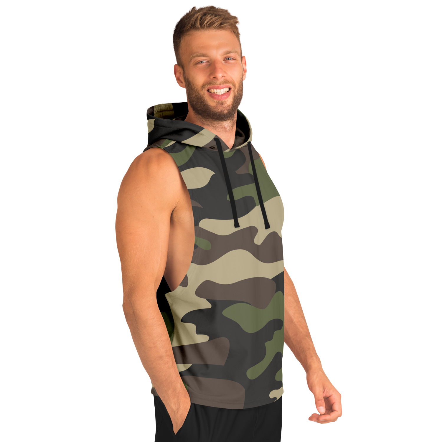 Sleeveless Hoodie | Classic Green Camouflage