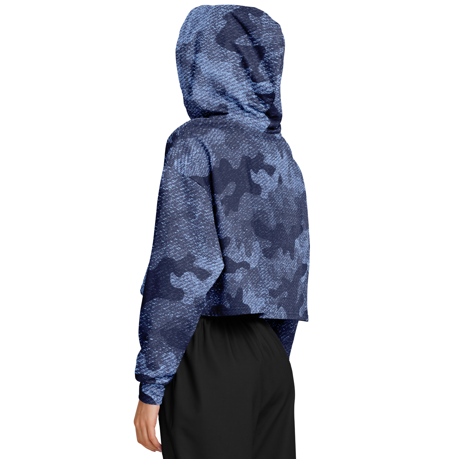 Cropped Hoodie For Women | Blue Denim Camouflage