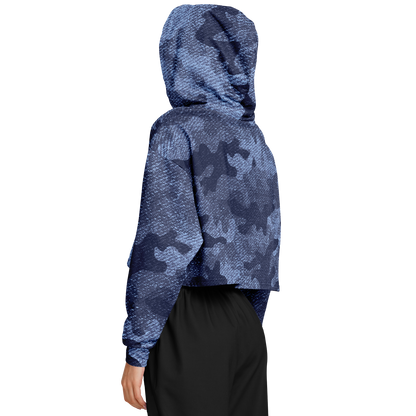 Cropped Hoodie For Women | Blue Denim Camouflage