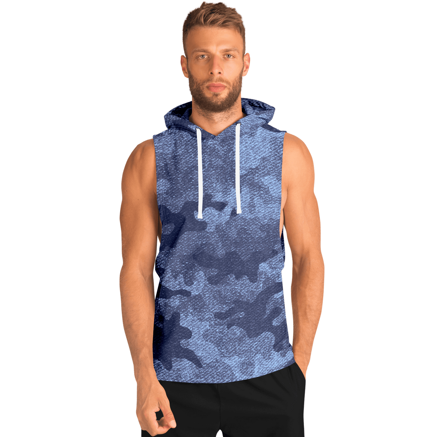 Sleeveless Hoodie | Blue Denim Camouflage