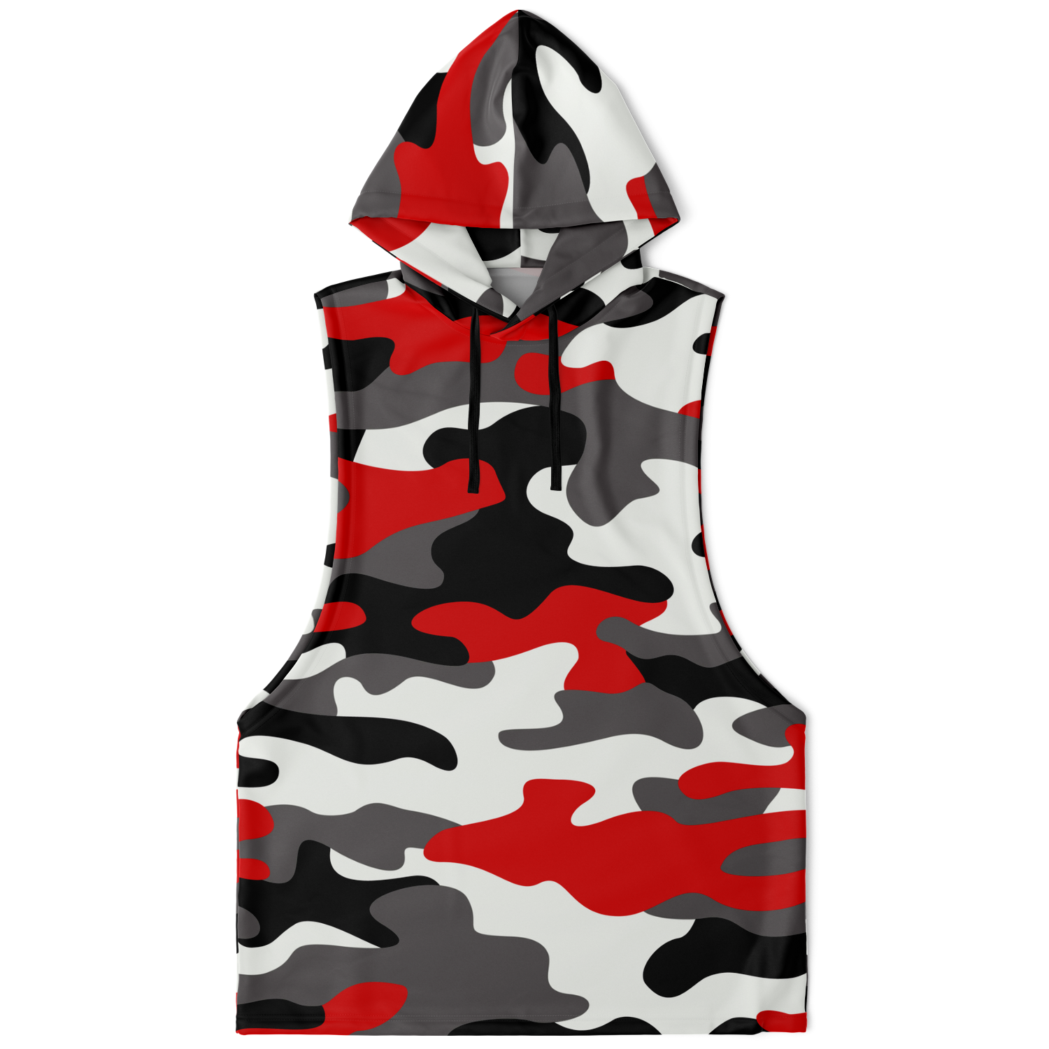 Sleeveless Hoodie | Red, Black & White Camouflage