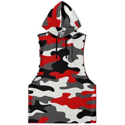 Sleeveless Hoodie | Red, Black & White Camouflage