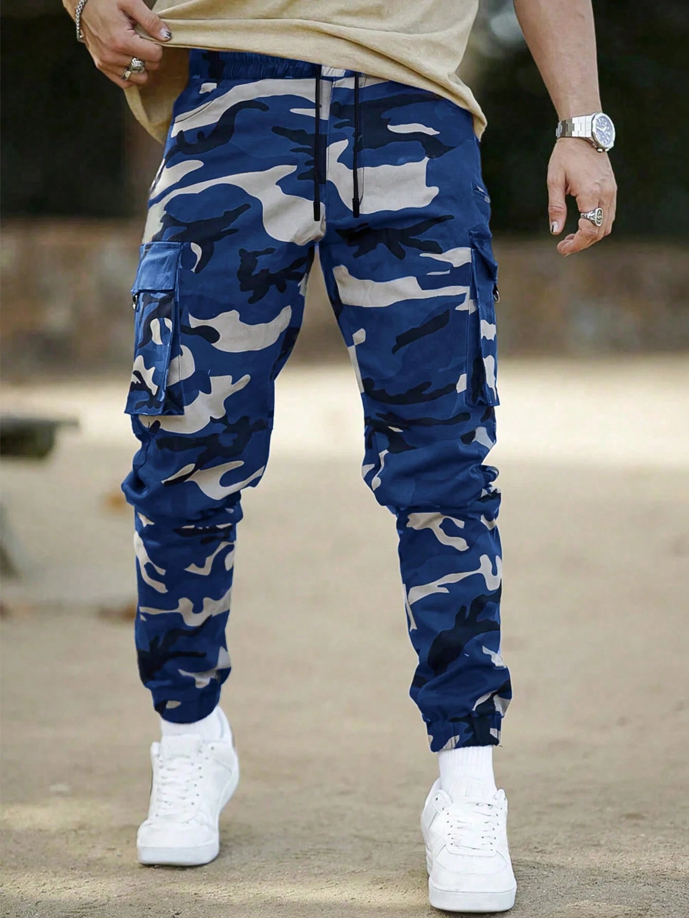 Men's Camo Side Pocket Drawstring Jogger Pants | Blue, Red, Green