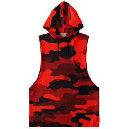 Sleeveless Hoodie | Scarlet Red & Black Camouflage