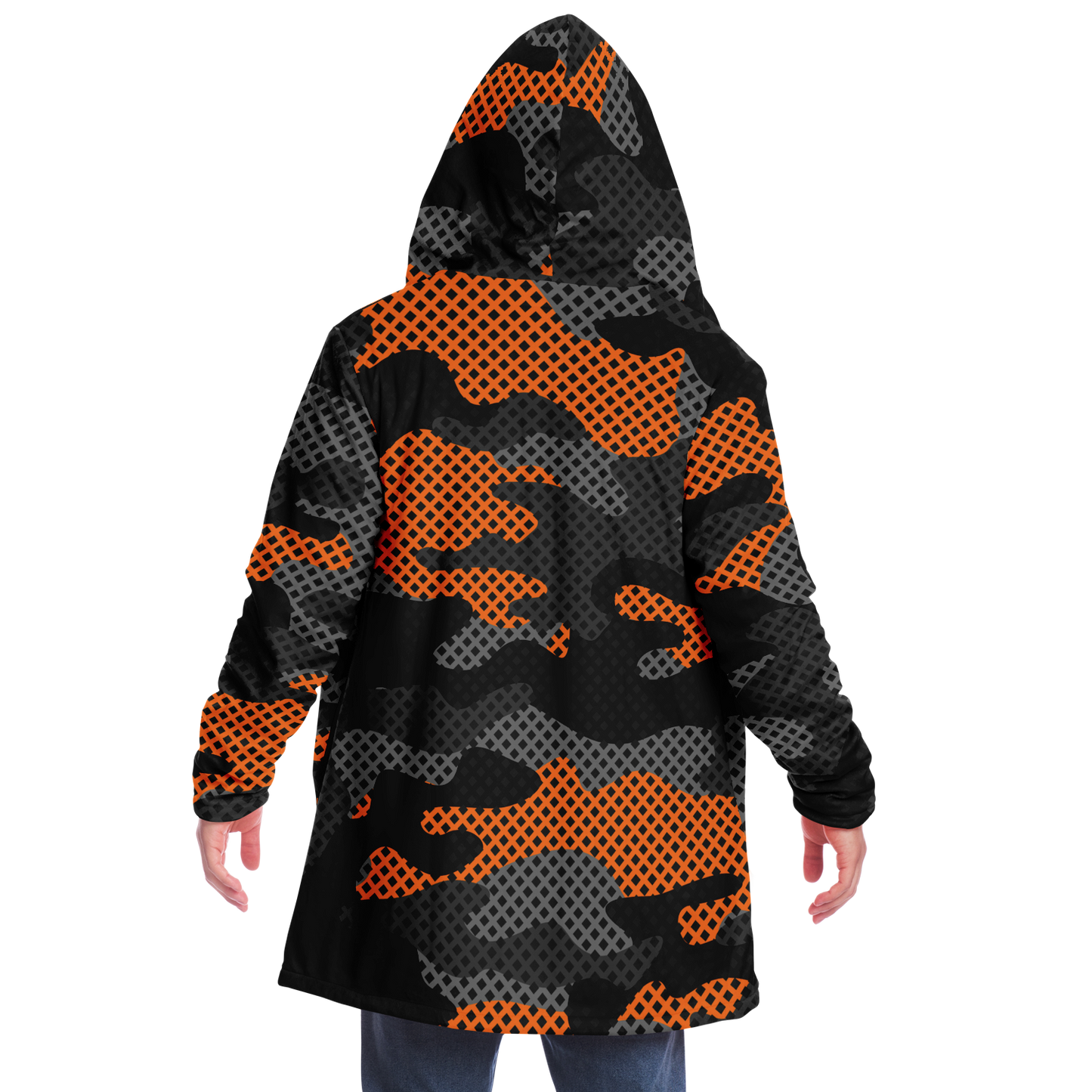 Camo Cloak | Orange & Black Pixel Camouflage | Microfleece