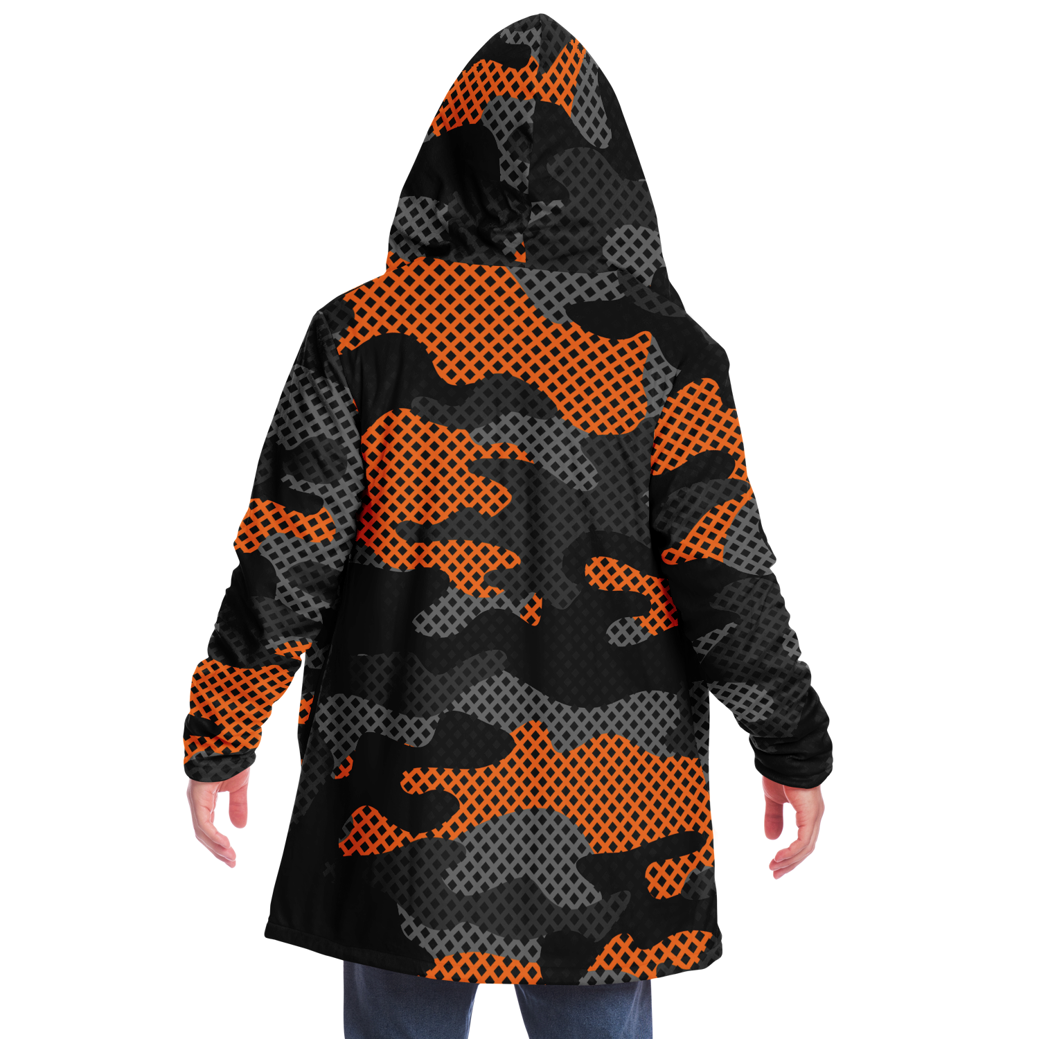 Camo Cloak | Orange & Black Pixel Camouflage | Microfleece