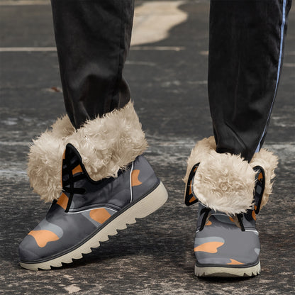 Camo Boots | Orange, Black & Gray Cotton-Pad Fur Lining