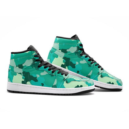 Cyan Green Camo Sneakers | High Top Leather