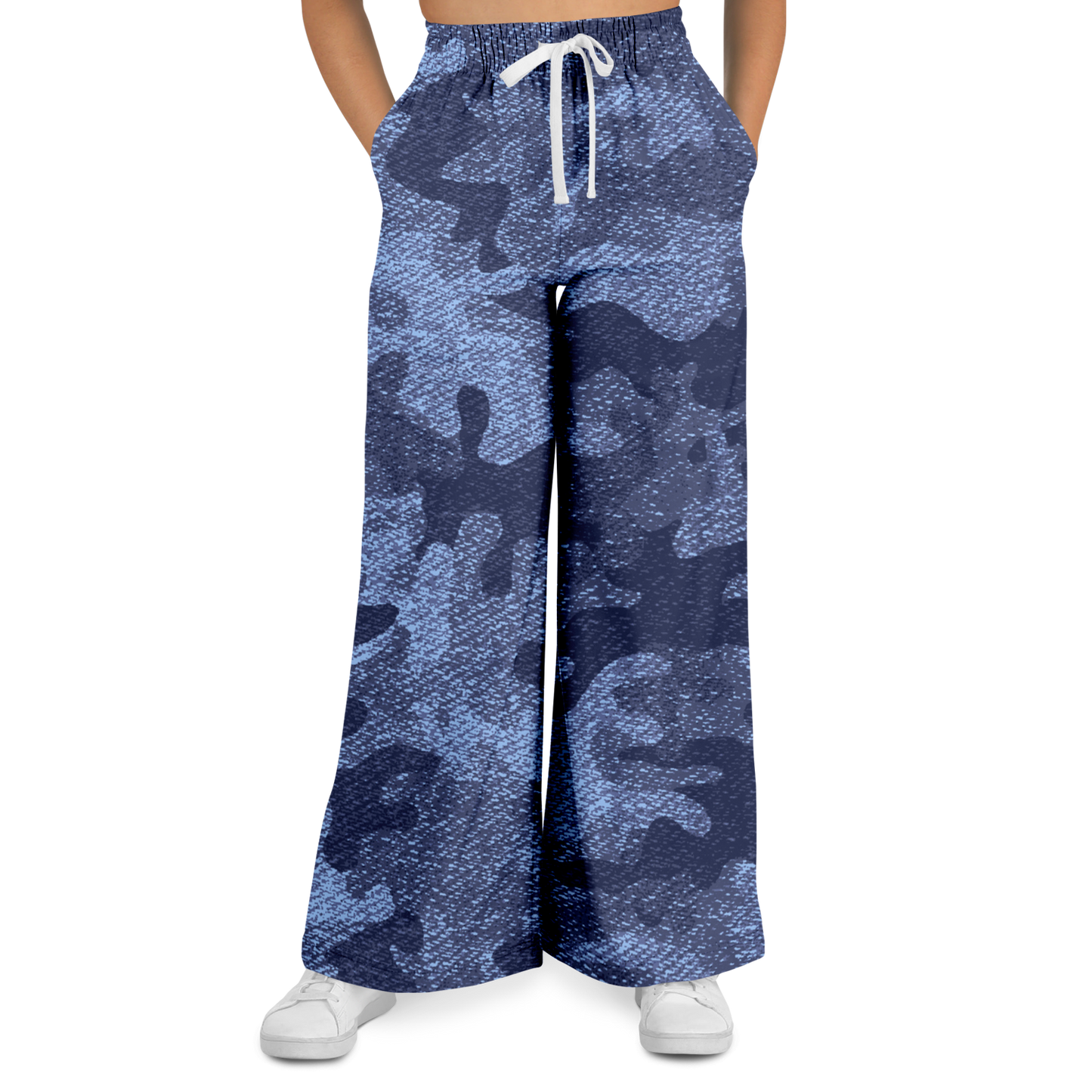 Camo Wide Leg Pants | Blue Denim Camouflage