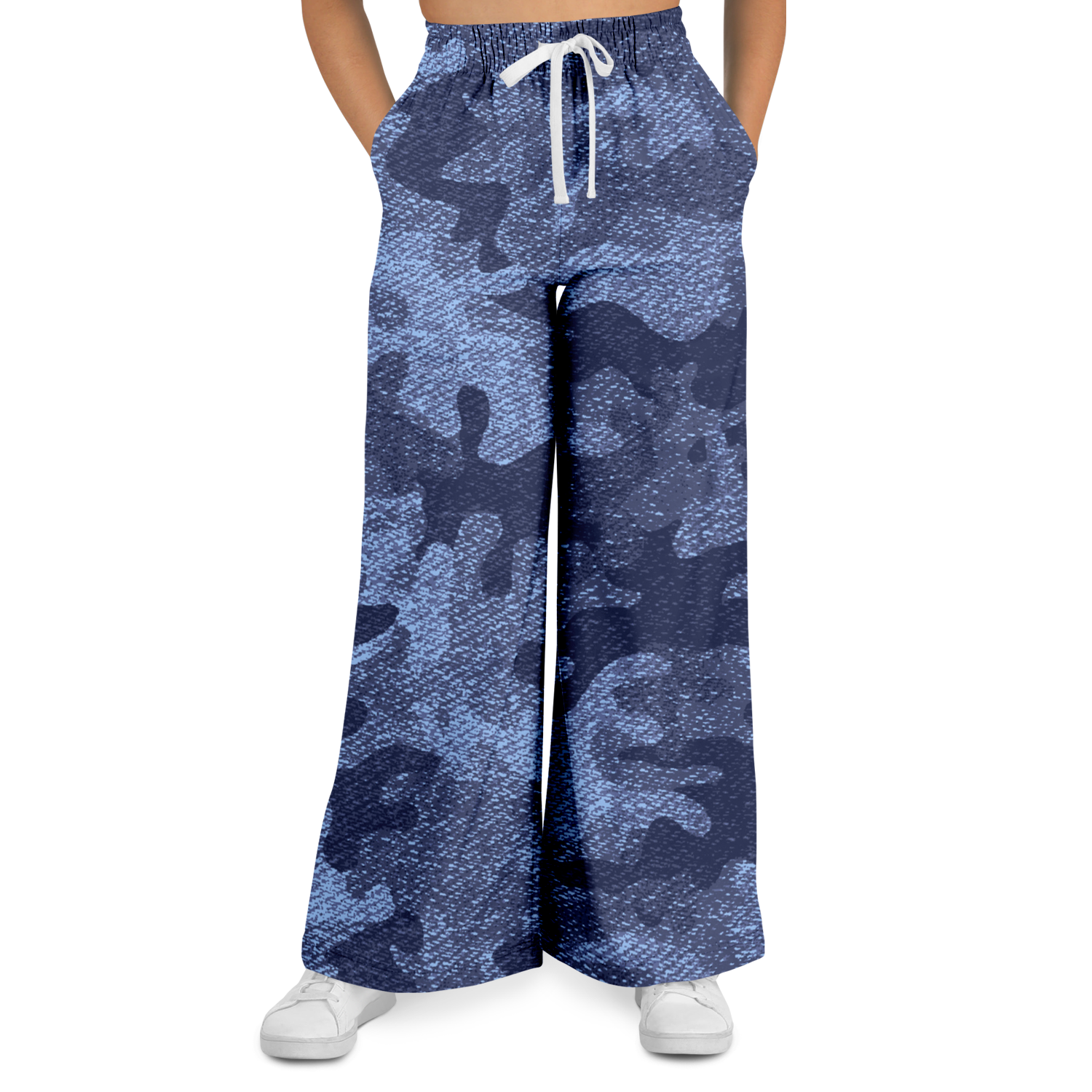 Camo Wide Leg Pants | Blue Denim Camouflage