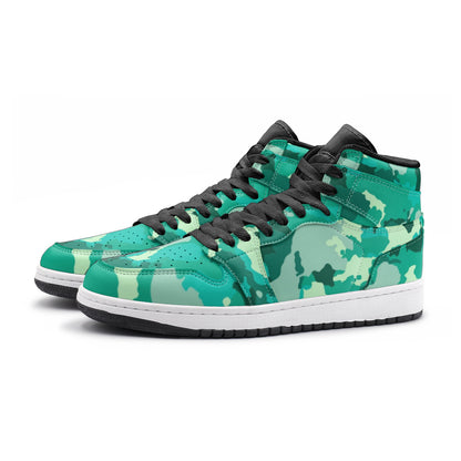 Cyan Green Camo Sneakers | High Top Leather