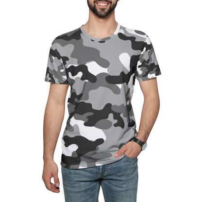 Camo T-shirt | Cotton | Unisex | Gray, Black, and White