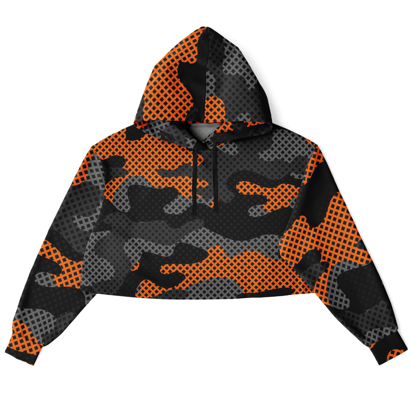 Cropped Hoodie For Women | Black & Orange Pixel Camo