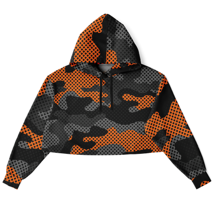 Cropped Hoodie For Women | Black & Orange Pixel Camo