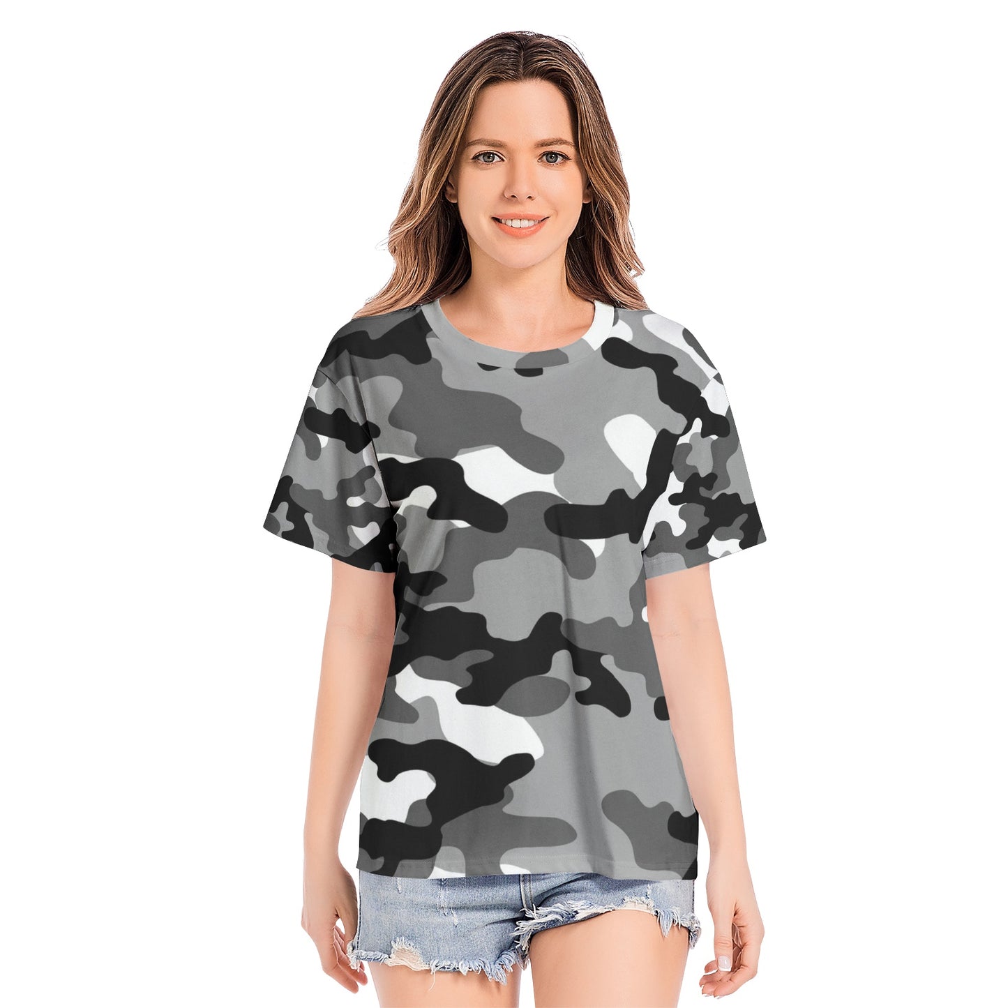 Camo T-shirt | Cotton | Unisex | Gray, Black, and White