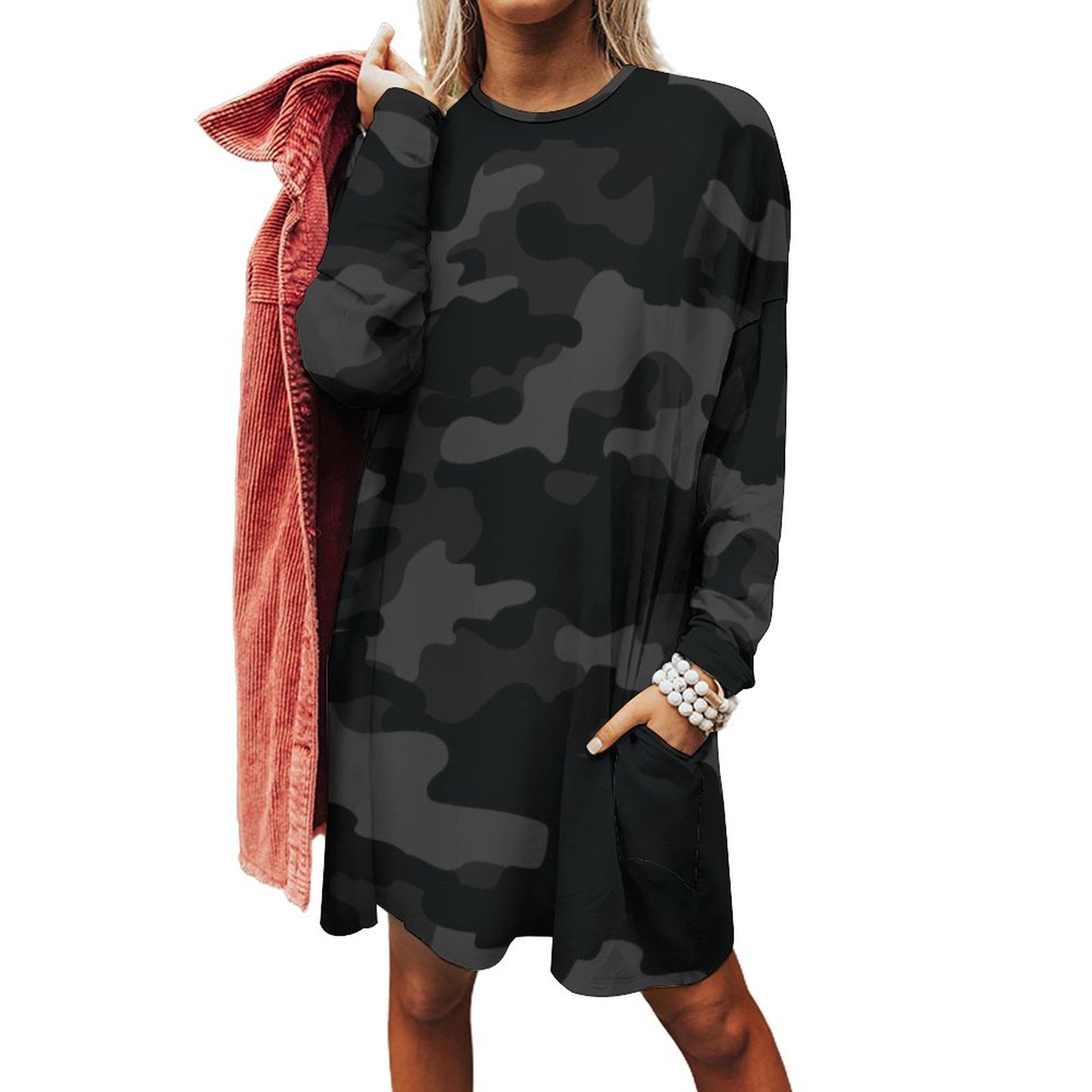 Camo Shirt | Loose Fit Long Sleeves | Black Camouflage