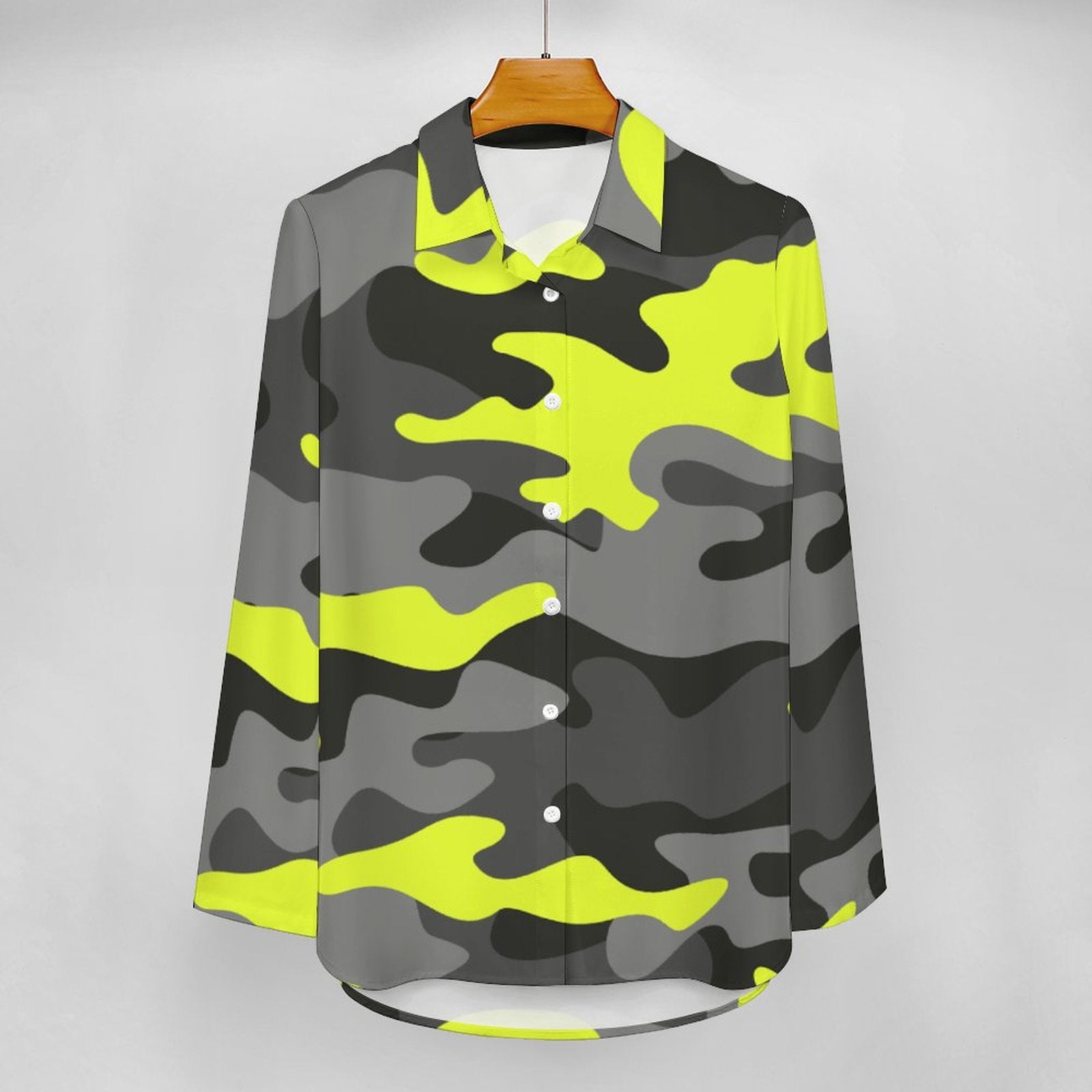 Women's Button-Up Camo Shirt | Yellow, Black & Gray