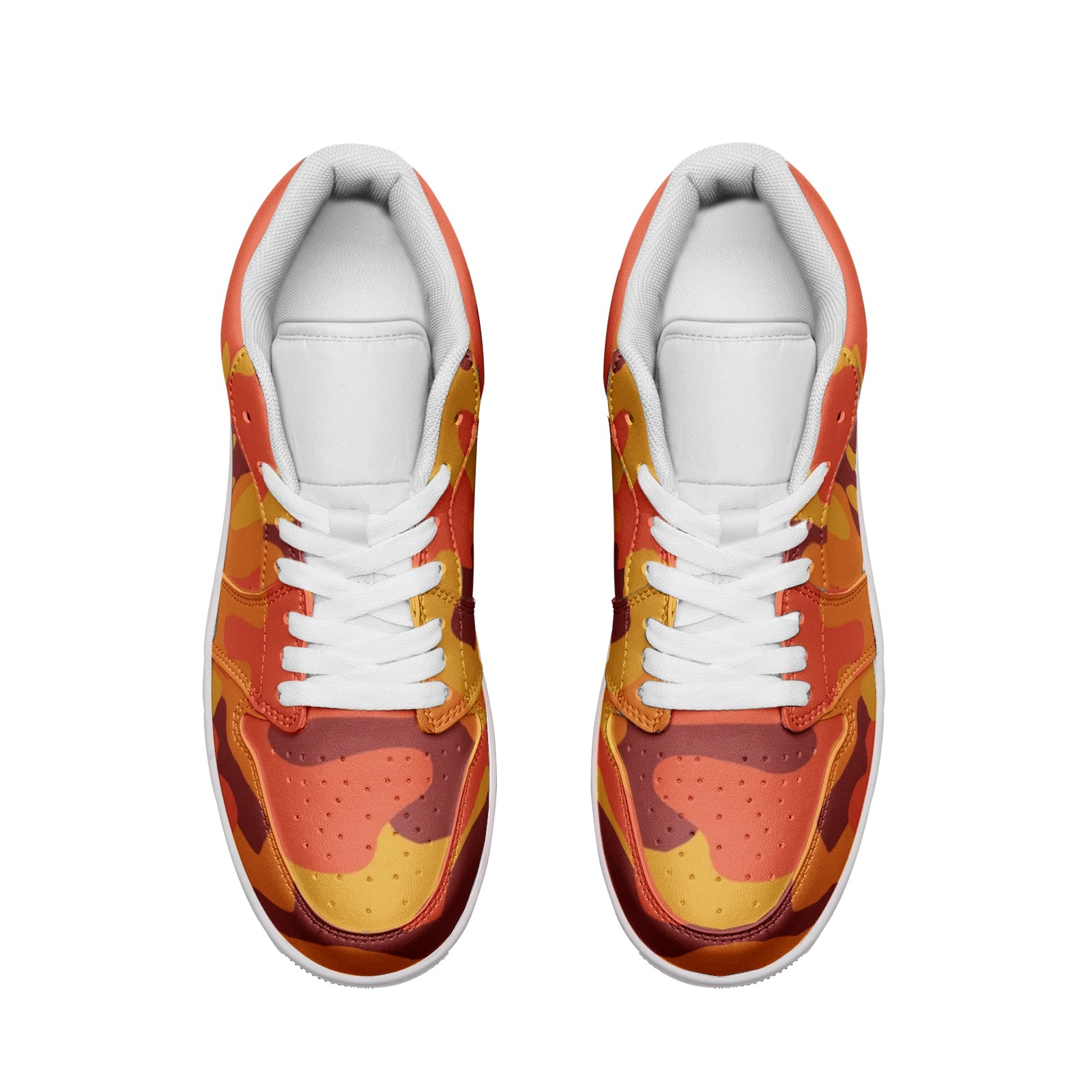 Camo Shoes | Orange & Red Low Top Leather Sneakers