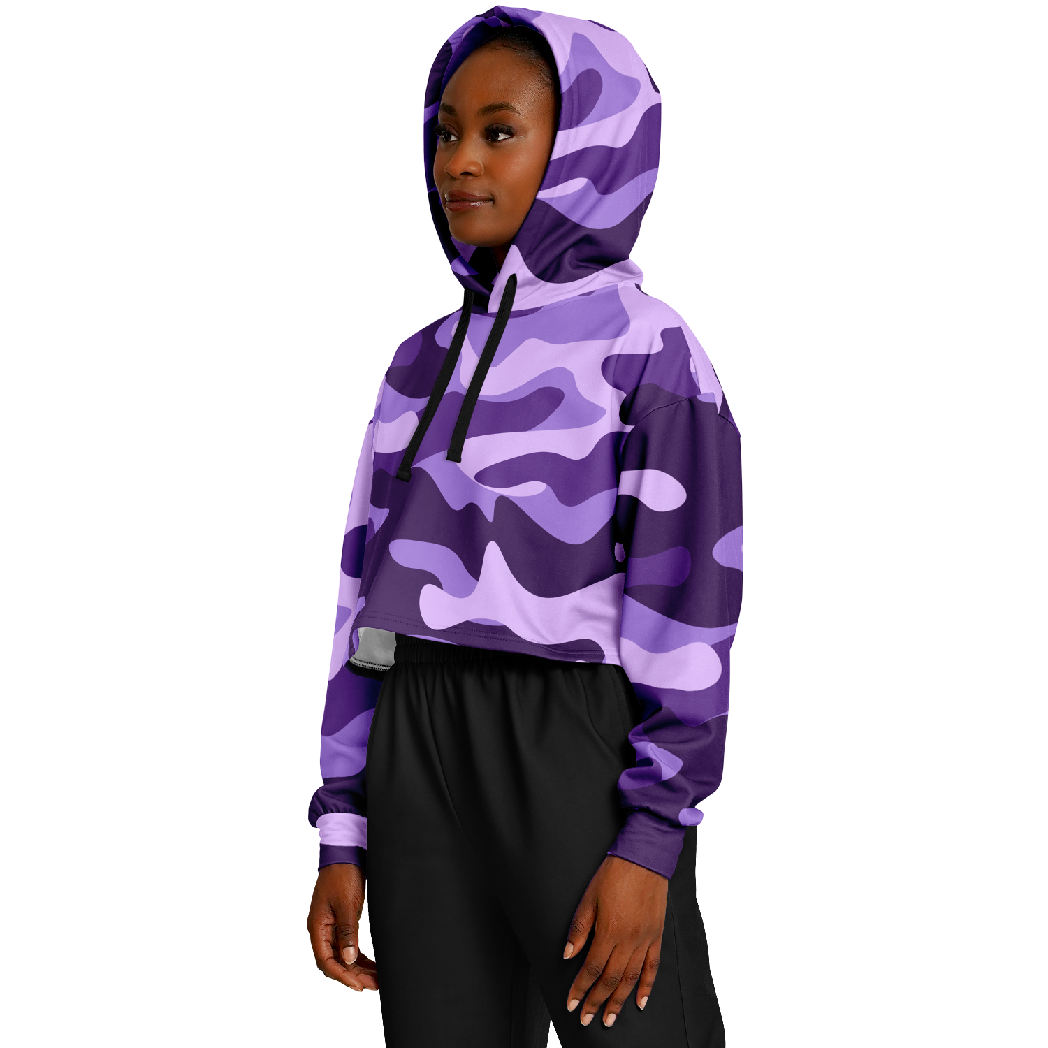 Cropped Hoodie For Women | Purple, Blue & Mauve Camouflage