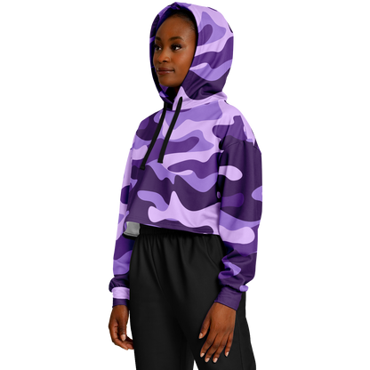 Cropped Hoodie For Women | Purple, Blue & Mauve Camouflage