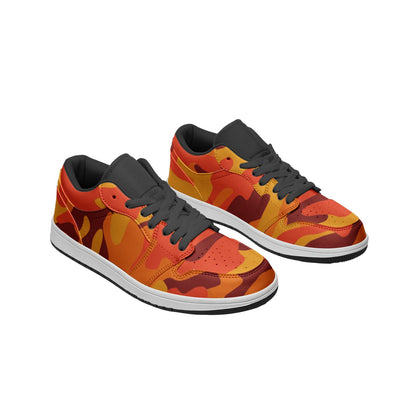 Camo Shoes | Orange & Red Low Top Leather Sneakers