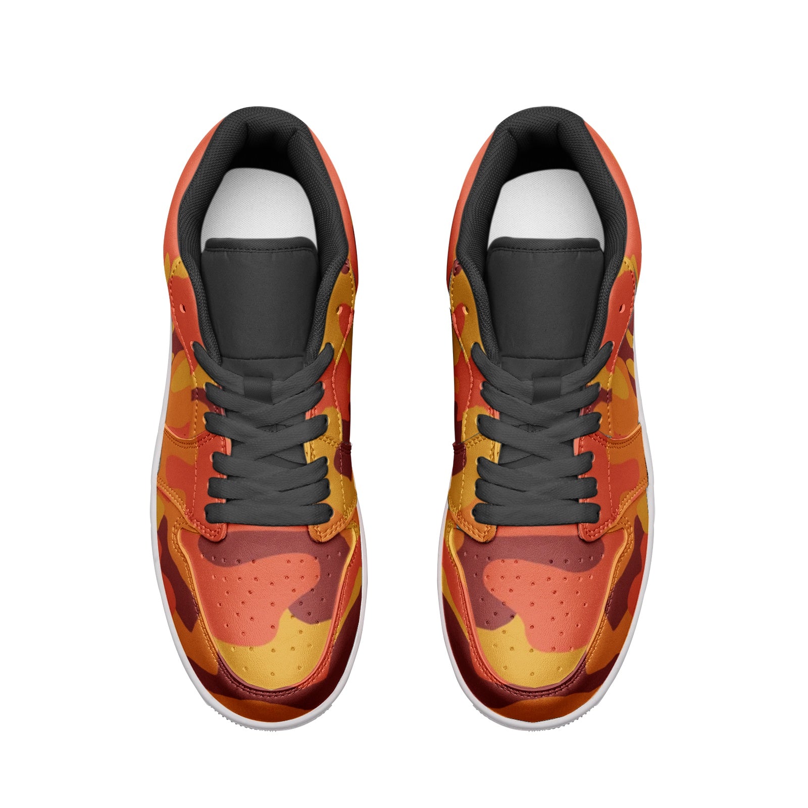 Camo Shoes | Orange & Red Low Top Leather Sneakers