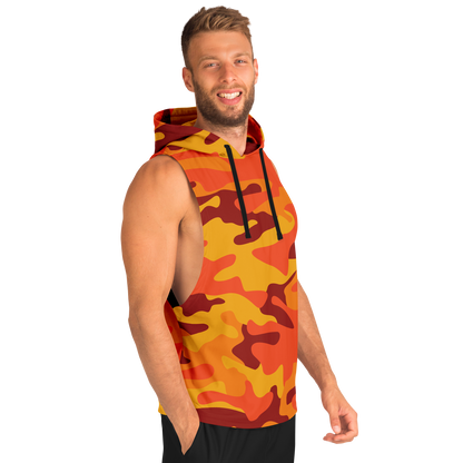 Sleeveless Hoodie | Orange & Red Camouflage