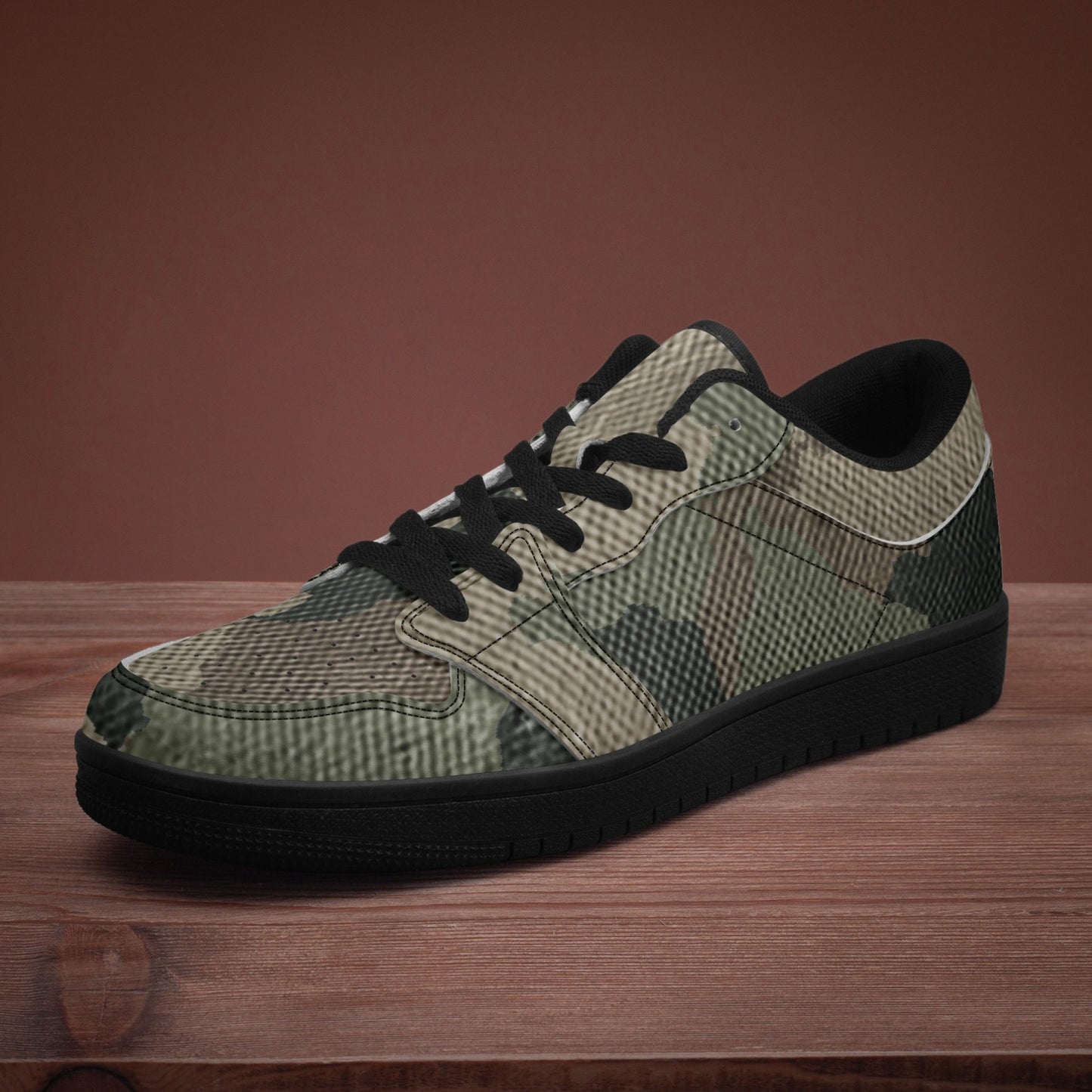 Camo Sneakers | Dirty Brown Low-Top Leather Camouflage Shoes