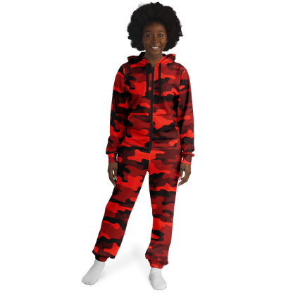 Camo Onesie | Scarlet Red and Black Camouflage