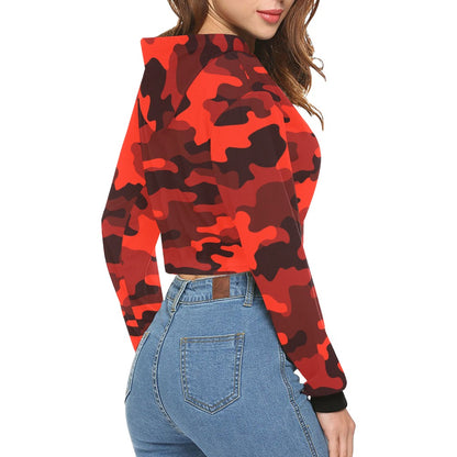 Cropped Camo Hoodie | Tight Fit | Scarlet Red and Black Camouflage