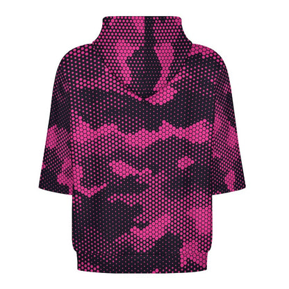 Short Sleeve Hoodie | Pink Digital Camouflage