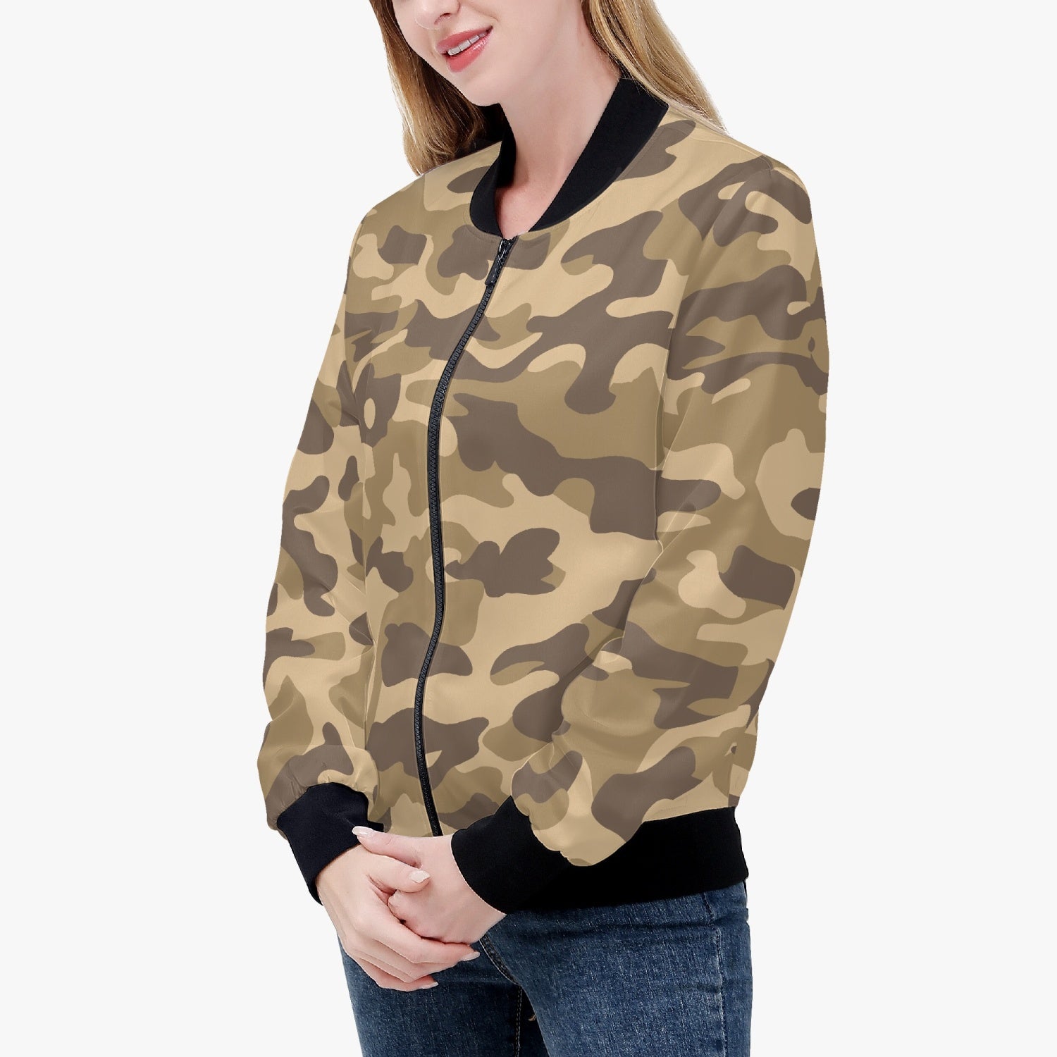 Women's Camo Bomber Jacket | Khaki Camouflage