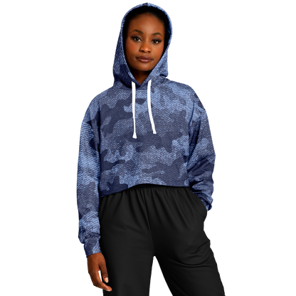 Cropped Hoodie For Women | Blue Denim Camouflage